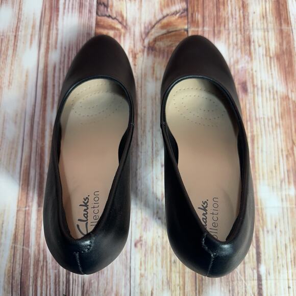 Clarks AMBYR JOY Size 7.5 Black Leather High Heel Closed Toe Pumps Dress Shoes - Picture 5 of 10